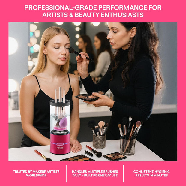 Premium Electric Makeup Brush Cleaner Machine 3-In-1 – Automatic Washer & Dryer for Makeup Brushes, Sponges & Beauty Tools – with Holder Stand