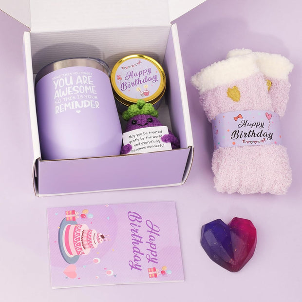 Birthday Gifts for Women,Unique Birthday Presents Friendship Gift Purple Relaxing Self Care Set Ideas Care Package Gifts Basket for Women Mom Sister Best Female Friend Gifts Box