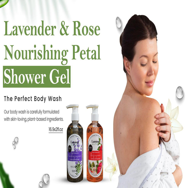 "Moisturizing body wash with lavender and rose extracts"