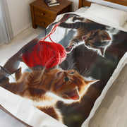Cozy Cat Playtime Velveteen Plush Blanket | Feline Lovers Gift, Nursery Decor, Pet Blanket, Soft Throw, Cat-Themed Home Decor