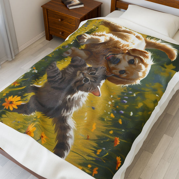 Cozy Pet-Themed Velveteen Plush Blanket | Soft Fur Throw for Cat and Dog Lovers, Perfect Gift for Christmas, Birthdays, Home Decor