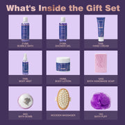 Bath and Body Gift Basket for Women and Men - Lavender Relaxing Spa Set with Massage Body Rush, Bath Bomb - Birthday Gifts for Her, Mom - Unique Self Care Idea
