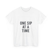 Unisex Cotton Tee - "One Sip At A Time" - Relaxed Fit, Gift for Coffee Lovers, Casual Wear, Inspirational Apparel
