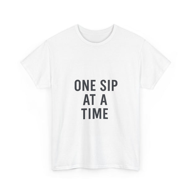 Unisex Cotton Tee - "One Sip At A Time" - Relaxed Fit, Gift for Coffee Lovers, Casual Wear, Inspirational Apparel