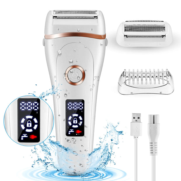 Electric Shaver for Women, Painless Womens Electric Razors 3 in 1 Cordless Lady Shaver, Wet & Dry Rechargeable Bikini Trimmer Body Hair Removal for Legs Arm Armpit - LED Display