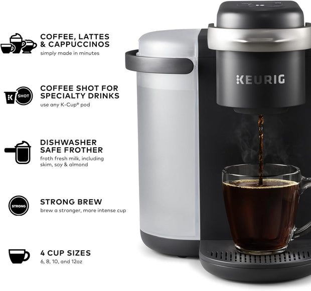 K-Cafe Single-Serve K-Cup Coffee Maker, Latte Maker and Cappuccino Maker, Comes with Dishwasher Safe Milk Frother, Coffee Shot Capability, Compatible with All  K-Cup Pods, Dark Charcoal