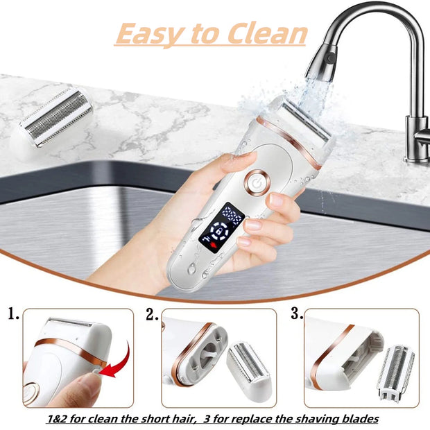 Electric Shaver for Women, Painless Womens Electric Razors 3 in 1 Cordless Lady Shaver, Wet & Dry Rechargeable Bikini Trimmer Body Hair Removal for Legs Arm Armpit - LED Display