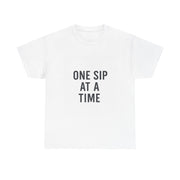 Unisex Cotton Tee - "One Sip At A Time" - Relaxed Fit, Gift for Coffee Lovers, Casual Wear, Inspirational Apparel