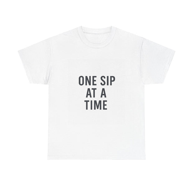 Unisex Cotton Tee - "One Sip At A Time" - Relaxed Fit, Gift for Coffee Lovers, Casual Wear, Inspirational Apparel