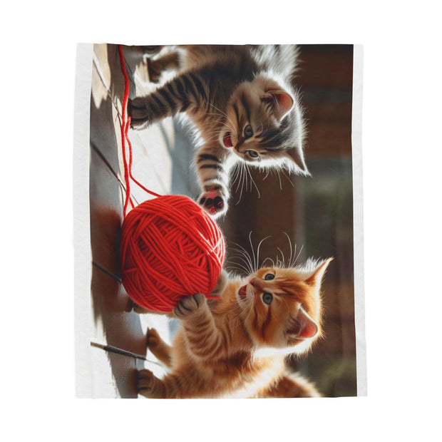Cozy Cat Playtime Velveteen Plush Blanket | Feline Lovers Gift, Nursery Decor, Pet Blanket, Soft Throw, Cat-Themed Home Decor