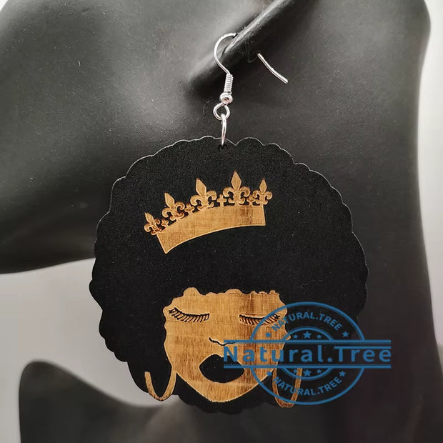 Newest African American Girl Wooden Earrings