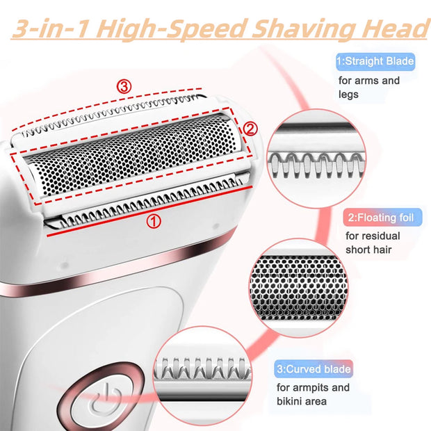 Electric Shaver for Women, Painless Womens Electric Razors 3 in 1 Cordless Lady Shaver, Wet & Dry Rechargeable Bikini Trimmer Body Hair Removal for Legs Arm Armpit - LED Display