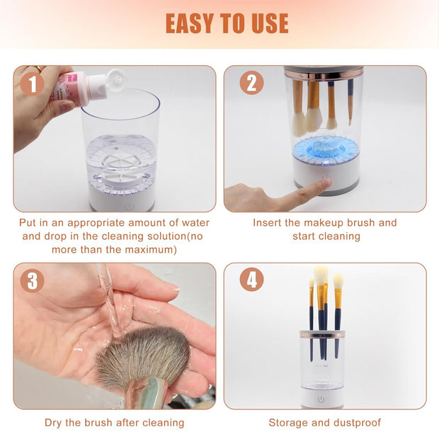 Makeup Brush Cleaners Electric Makeup Brush Cleaner, Brushly Pro Cosmetic Brush Cleaner Machine,Automatic Electric Makeup Brush Cleaner and Dryer with Brush Clean Mat Fit for All Size Makeup Brush
