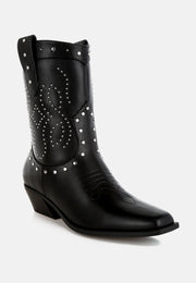 Equine Studded Embroidery Cowboy Boots-1