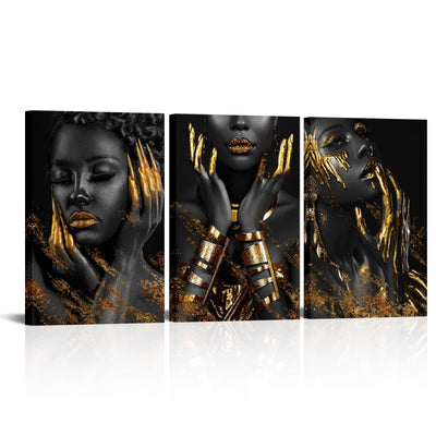 Black Gold African Wall Art Black Queen Canvas African American Woman Picture...