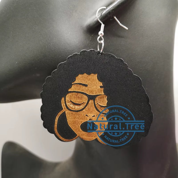 Newest African American Girl Wooden Earrings