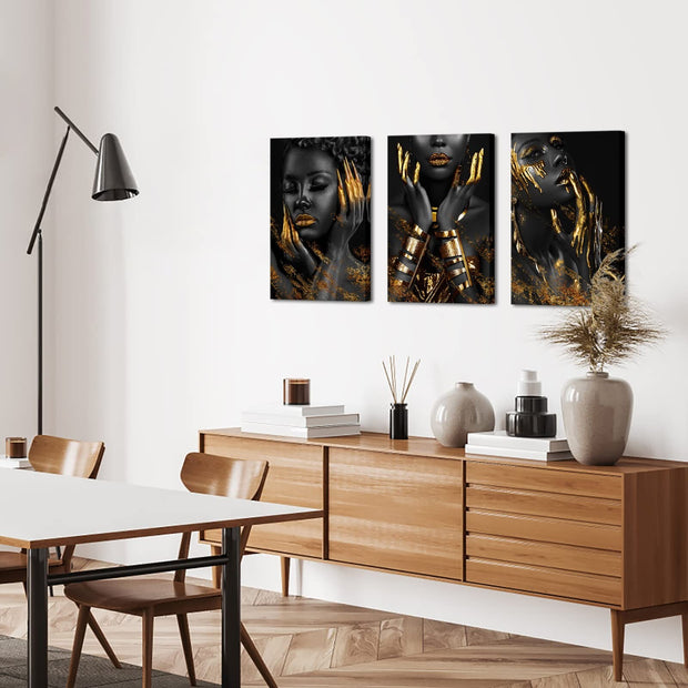 Black Gold African Wall Art Black Queen Canvas African American Woman Picture...