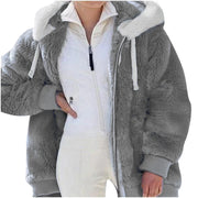 Winter Coats for Women  Womens Warm Thick Faux Plush Coat, Outdoor plus Size Thicken Hooded Jacket, Winter Zipper Overcoat Outerwear Dark Gray 4XL
