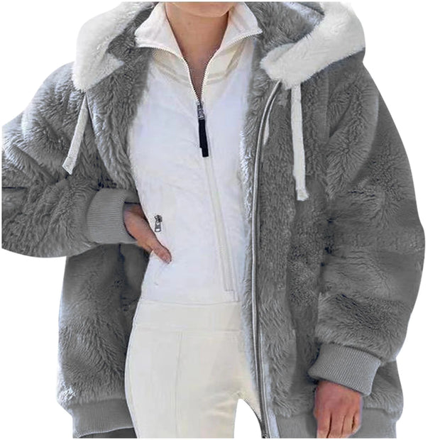 Winter Coats for Women  Womens Warm Thick Faux Plush Coat, Outdoor plus Size Thicken Hooded Jacket, Winter Zipper Overcoat Outerwear Dark Gray 4XL