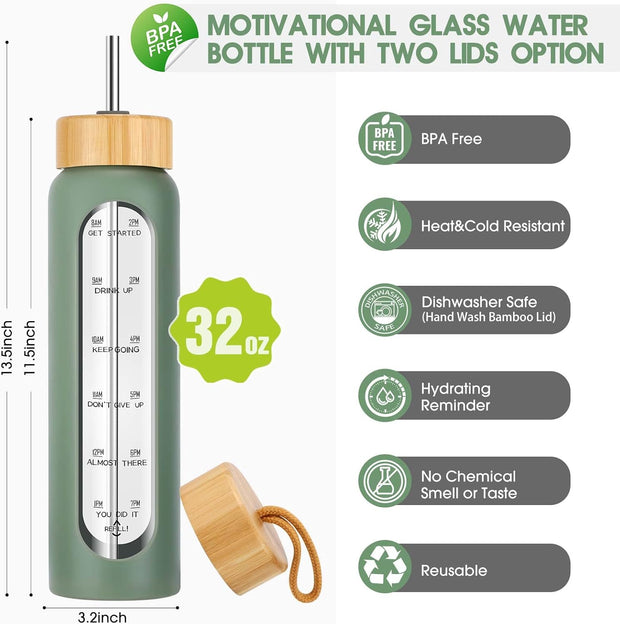 Motivational Glass Water Bottle